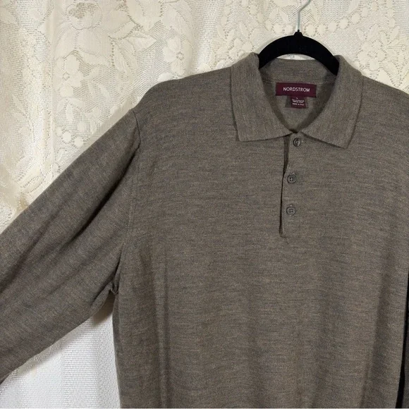 Nordstrom Extrafine Merino Wool Polo Sweater Brown Quiet Luxury Size Large - Picture 3 of 8